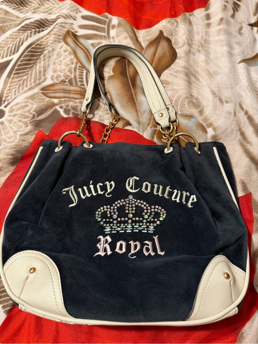 Juicy Couture Black and Cream 'Royal' Embroidered Tote
